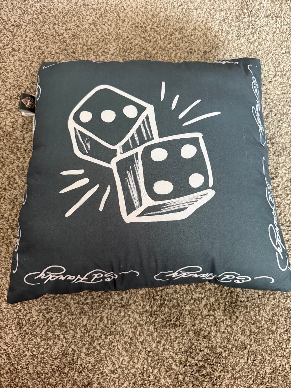 Ed Hardy Dice Throw Pillow 18x18 Tattoo Graphic Black White Decorative Accent